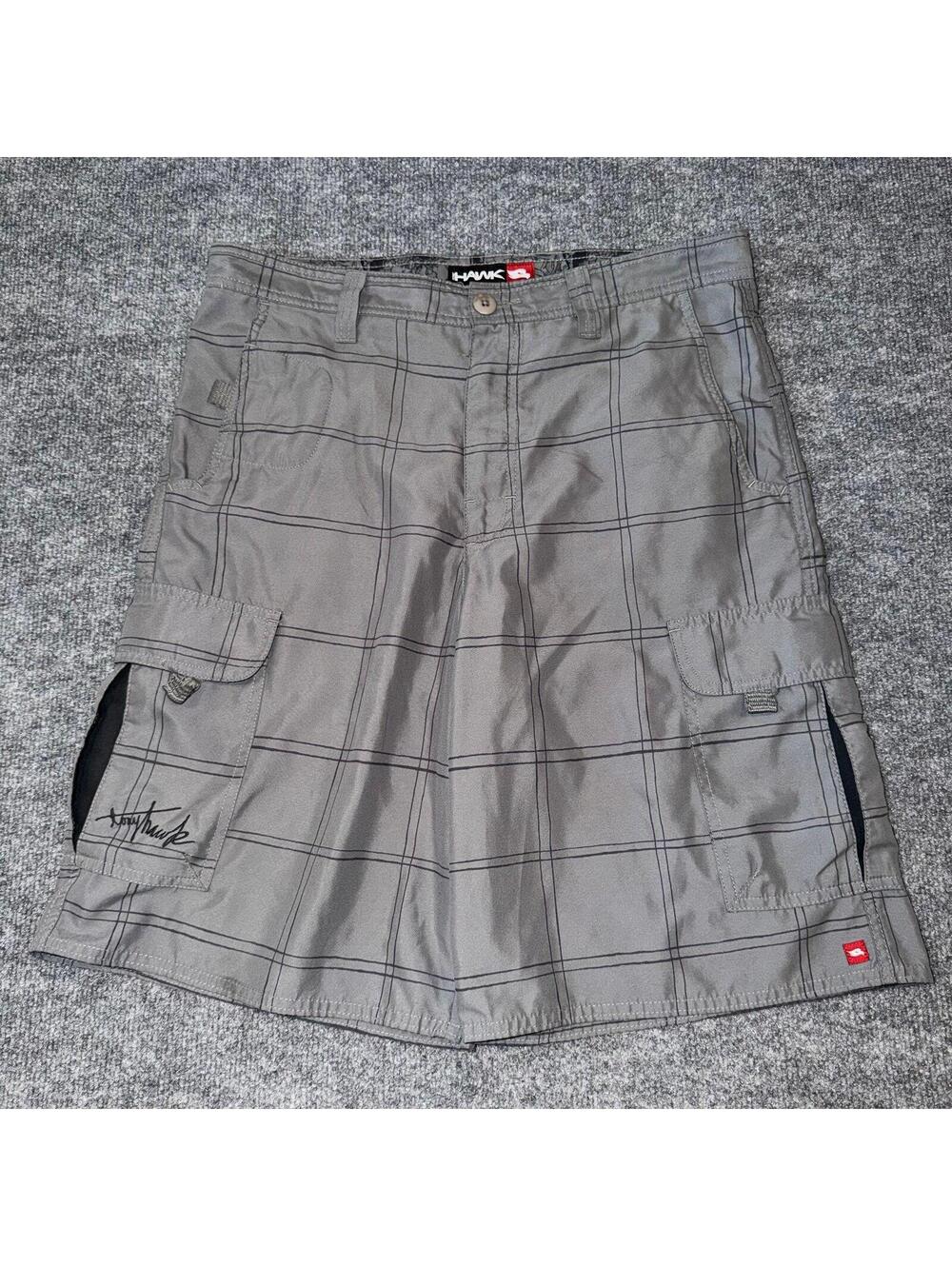 Tony Hawk Grey Striped Swim Trunks Mens MD 32 Vintage Y2K 90s Rare